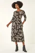 Roman Black Floral Pocket Stretch Midi Dress - 12 Image 2