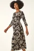 Roman Black Floral Pocket Stretch Midi Dress - 12 Image 4