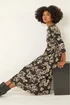 Roman Black Floral Pocket Stretch Midi Dress - 12 Image 1