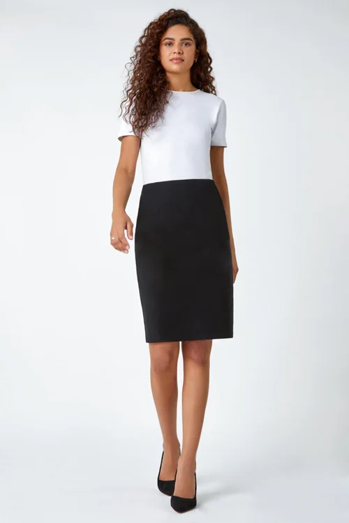 Roman Black Pull On Stretch Elastic Waist Pencil Skirt - Size 14 Image 2