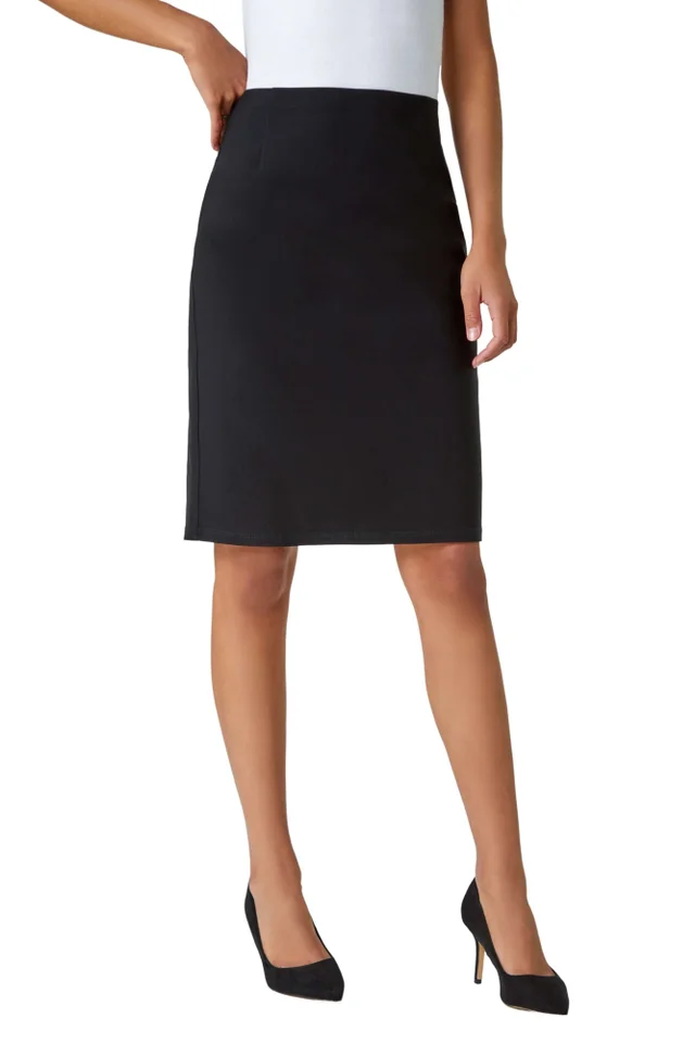 Roman Black Pull On Stretch Elastic Waist Pencil Skirt