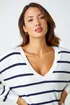 Roman Ivory Stripe Print Knitted V-Neck Longline Jumper - Size 22 Image 4