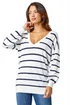 Roman Ivory Stripe Print Knitted V-Neck Longline Jumper - Size 22 Image 1