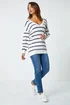 Roman Ivory Stripe Print Knitted V-Neck Longline Jumper - Size 20 Image 2