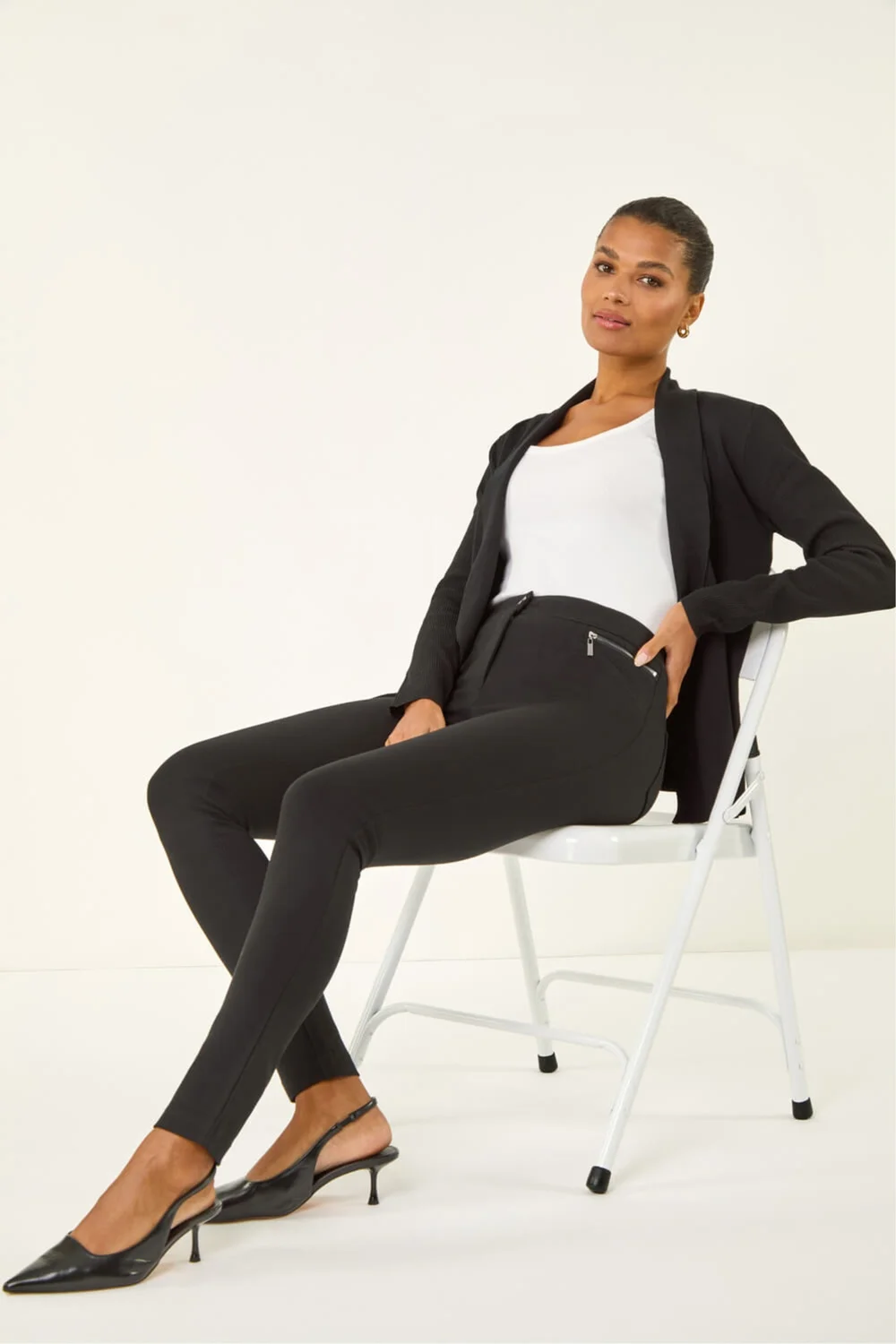 Roman Black Zip Detail Stretch Trouser - 14 Image 2