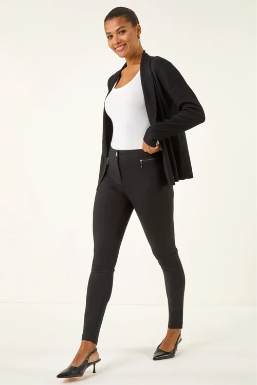 Roman Black Zip Detail Stretch Trouser - 14 Image 3