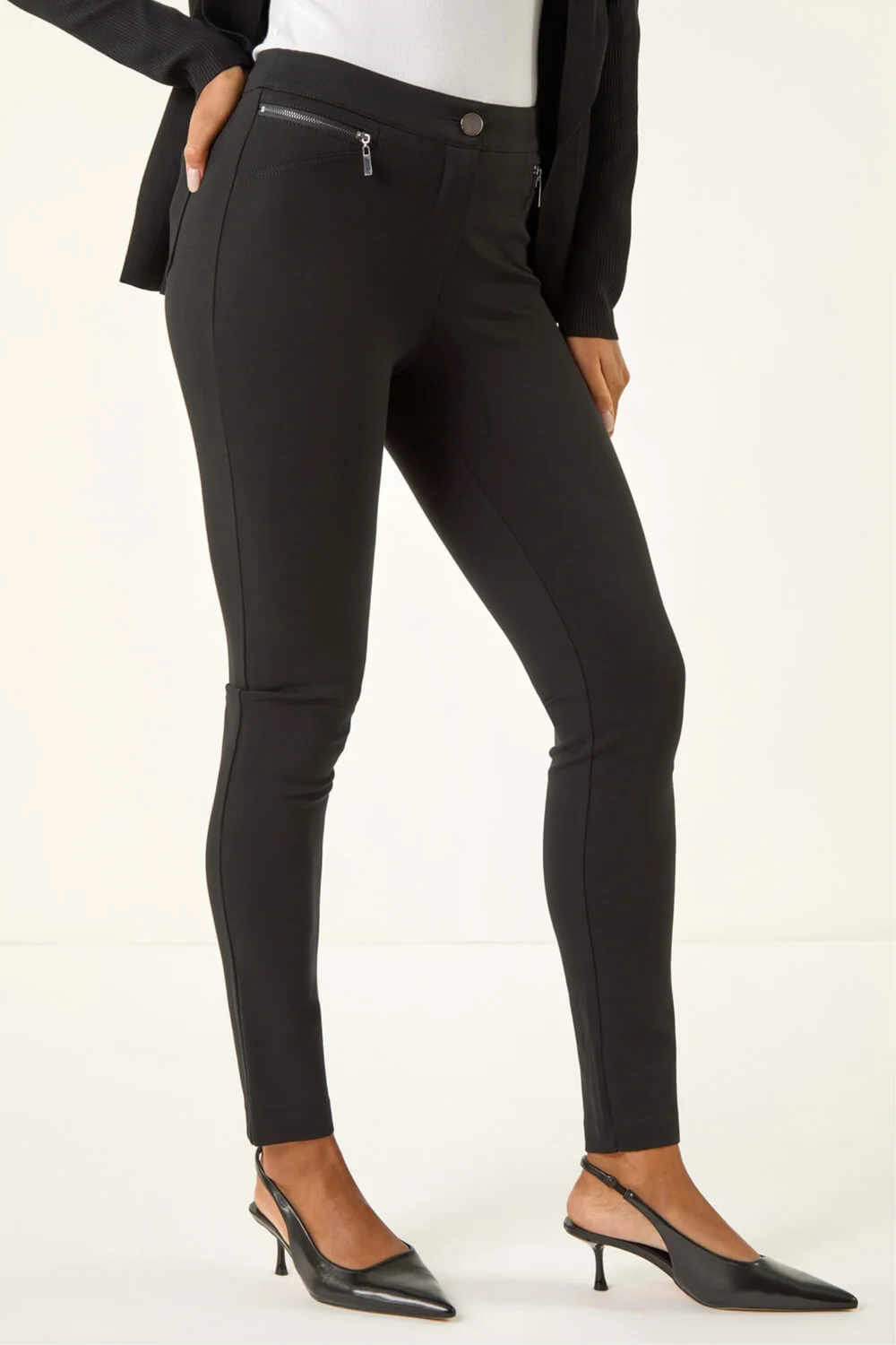 Roman Black Zip Detail Stretch Trouser - 14 Image 1