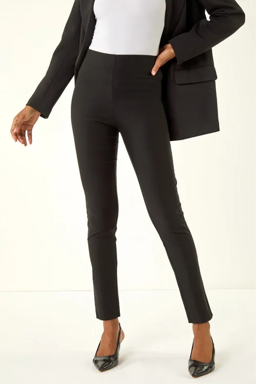 Roman Black Full Length Elastic Waist Stretch Trousers - 10 Image 4