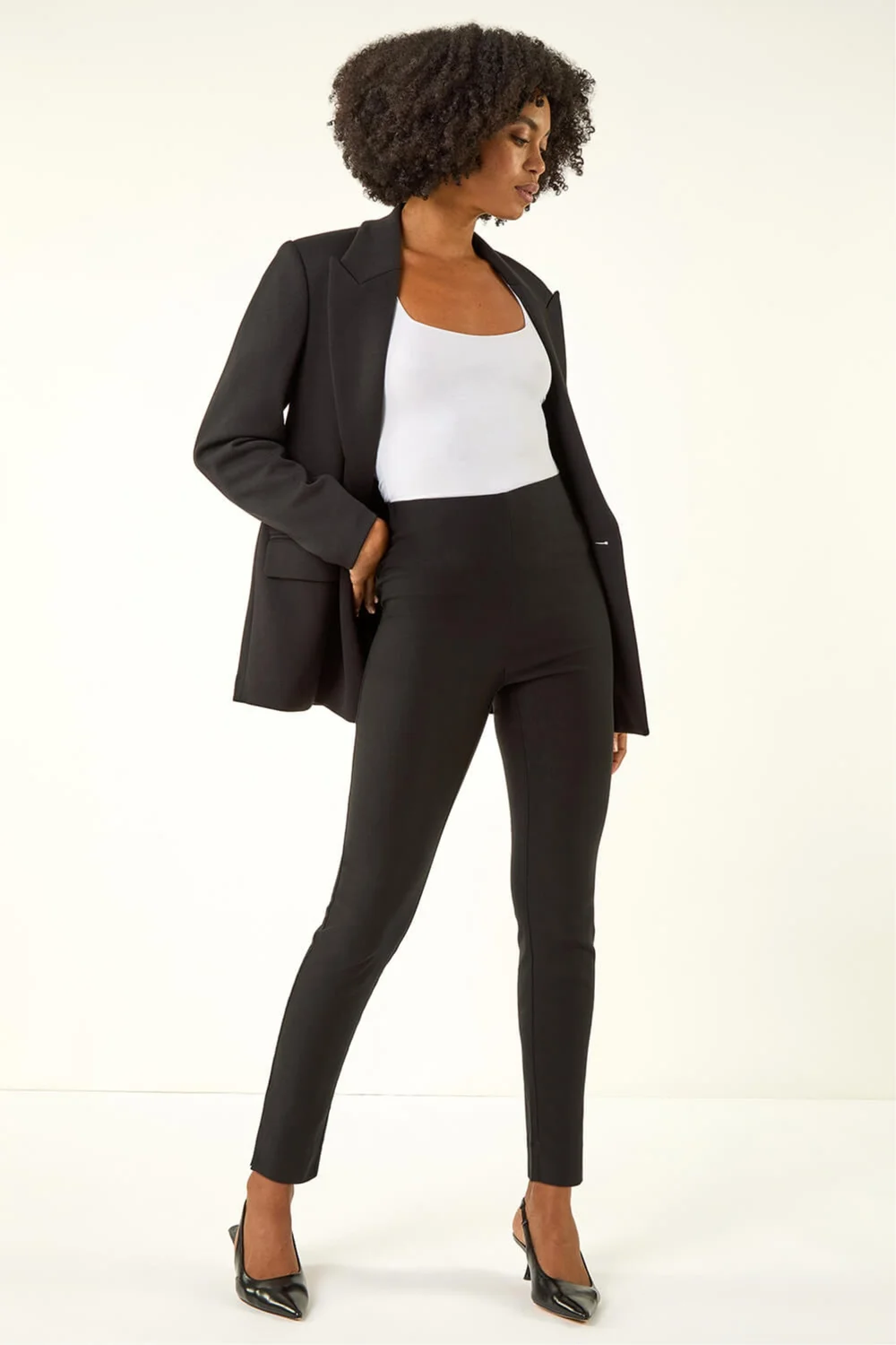 Roman Black Full Length Elastic Waist Stretch Trousers - 10 Image 2