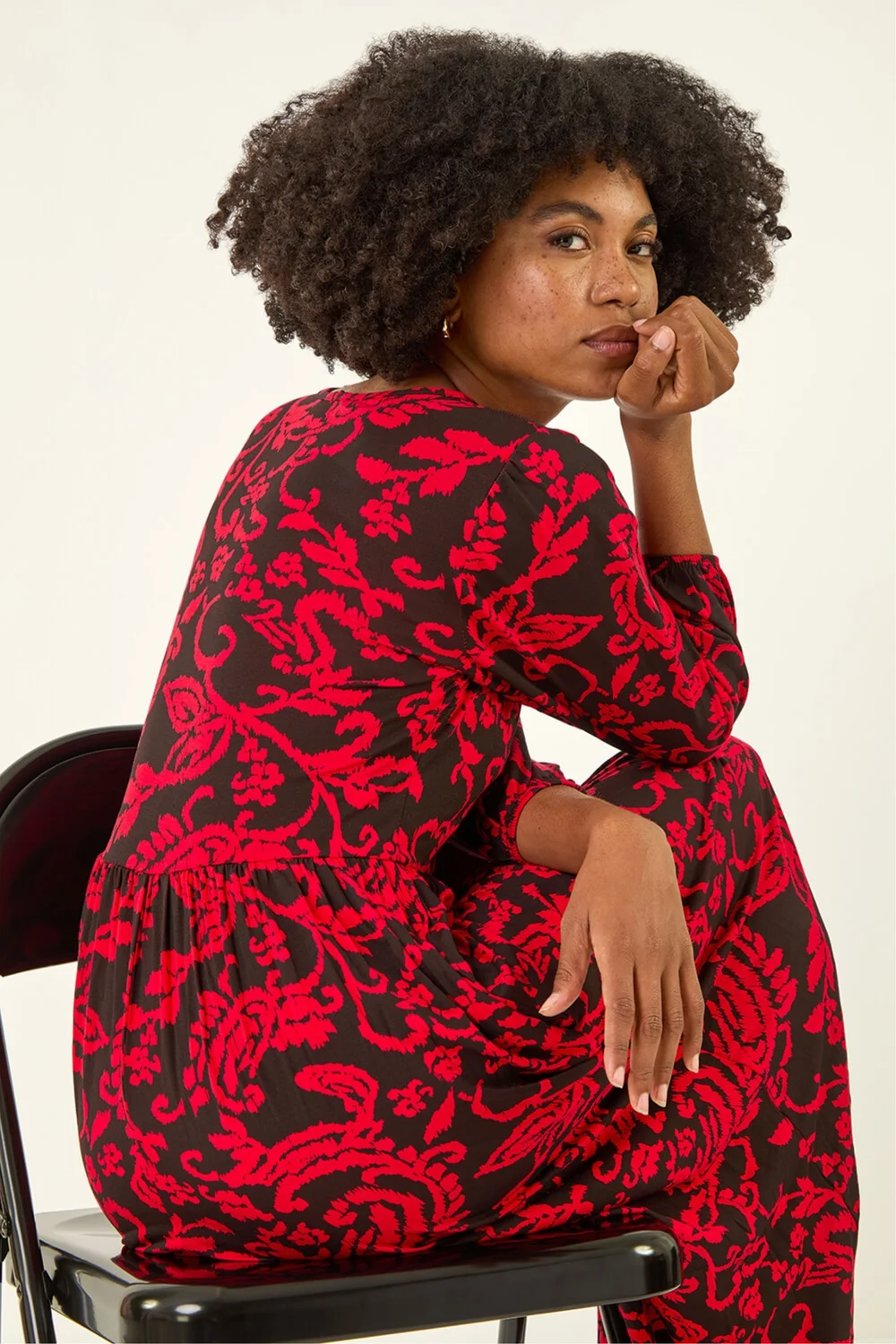 Roman Red Paisley Print Pocket Midi Stretch Dress - 18 Image 1