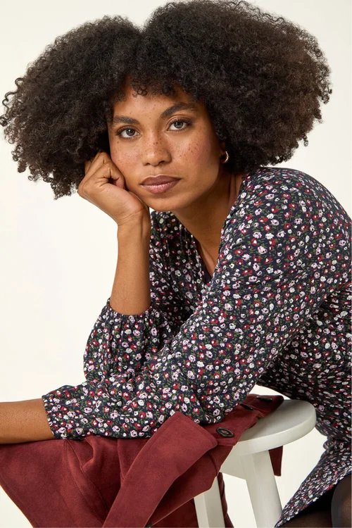 Roman Navy Ditsy Floral Print Stretch Dress - 18 Image 2