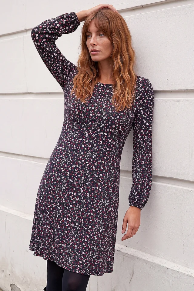 Roman Navy Ditsy Floral Print Stretch Dress