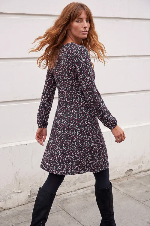 Roman Navy Ditsy Floral Print Stretch Dress - 18 Image 3