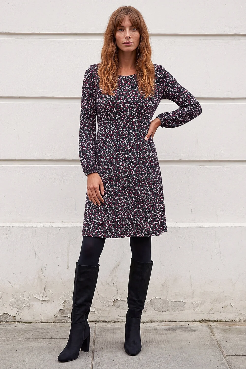 Roman Navy Ditsy Floral Print Stretch Dress - 18 Image 1