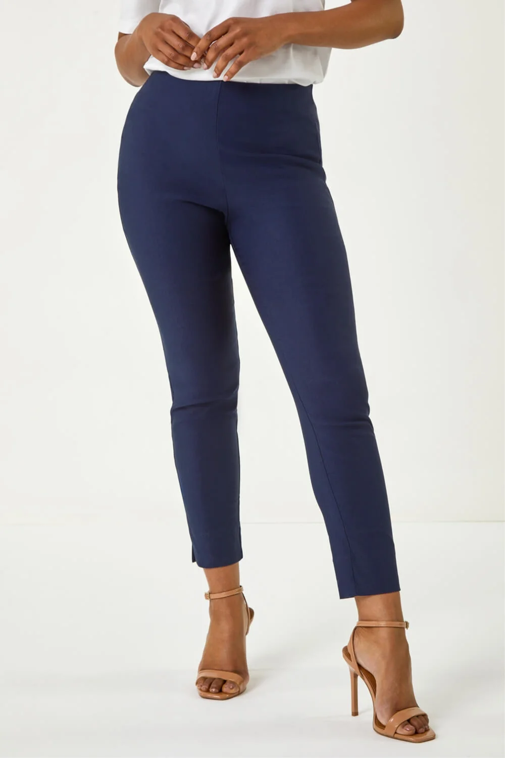 Roman Petite Navy Full Length Stretch Trousers - 16 Image 1