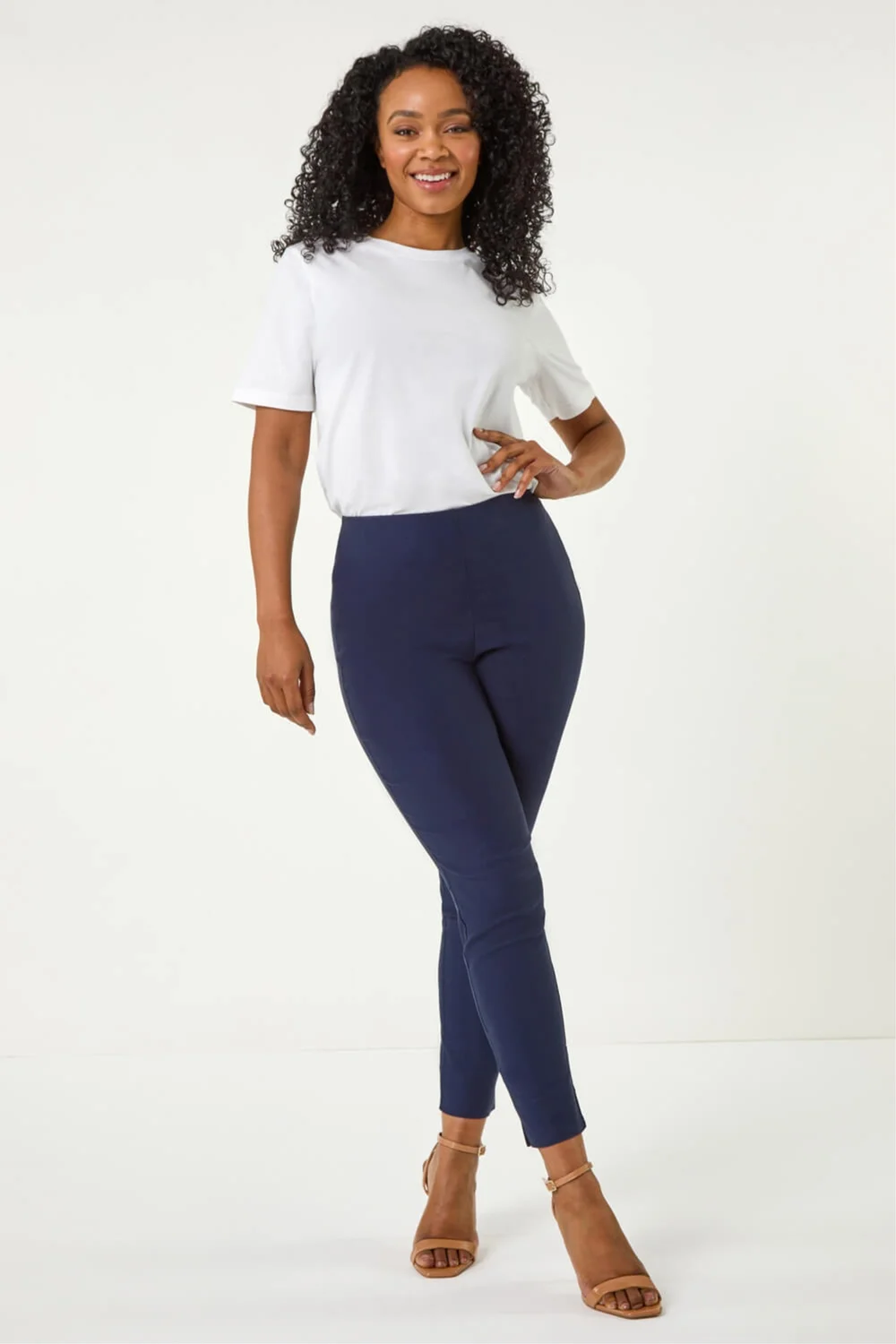 Roman Petite Navy Full Length Stretch Trousers - 16 Image 2