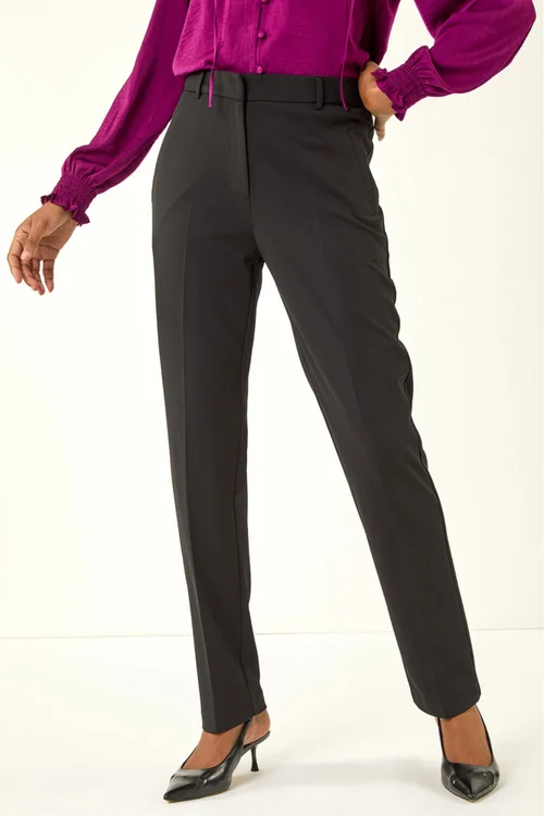 Roman Black Long Straight Leg Stretch Trouser - 12 Image 4