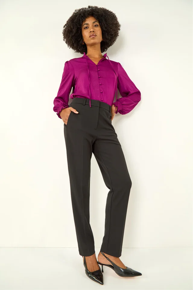 Roman Black Long Straight Leg Stretch Trouser