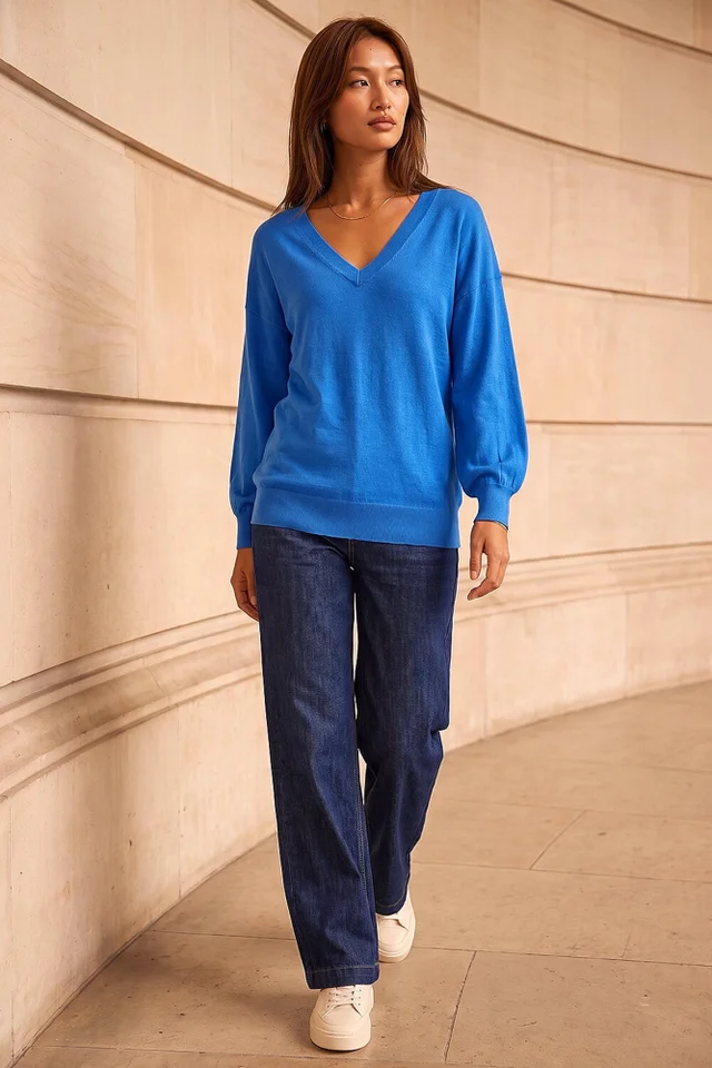 Roman Blue V-Neck Stretch Jumper