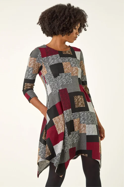 Roman Red Patchwork Pocket Detail Stretch Dress - 18 Image 2