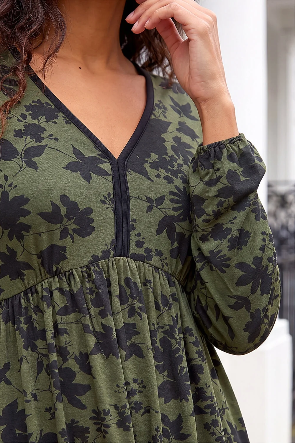 Roman Khaki Floral Contrast Trim Stretch Dress - 16 Image 4