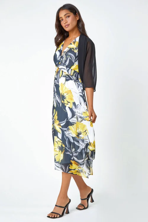 Roman Black Ruched Hem Chiffon Bolero - 18 Image 3