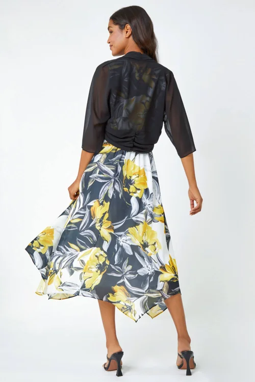 Roman Black Ruched Hem Chiffon Bolero - 18 Image 4