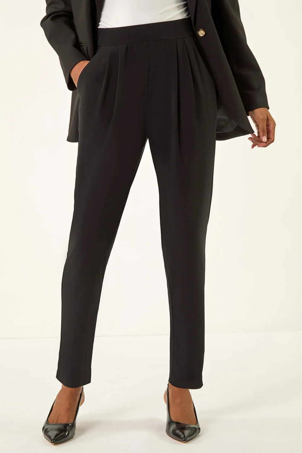 Roman Black Jersey Stretch Elastic Waist Harem Trousers - 18 Image 1