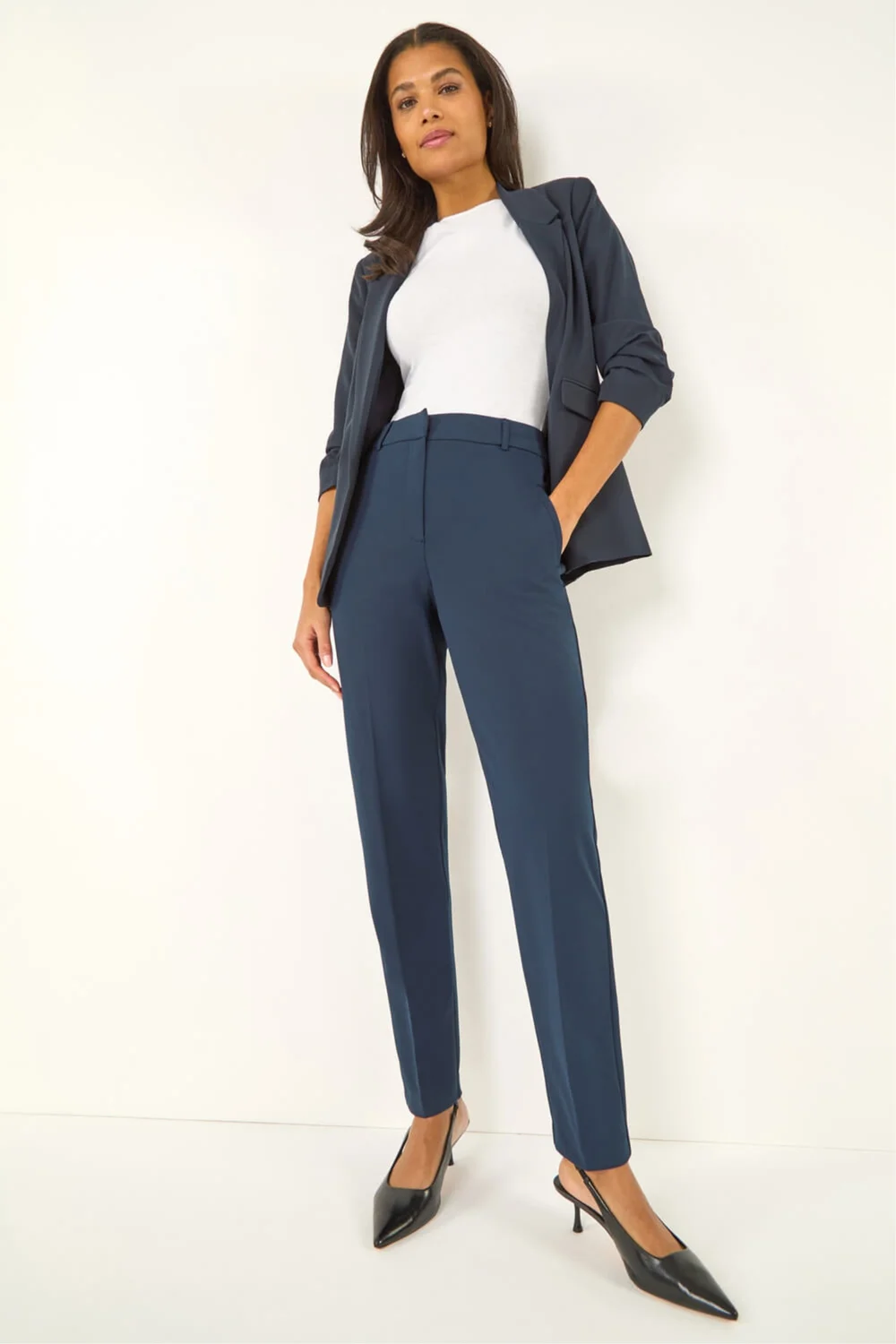 Roman Navy Long Straight Leg Stretch Trouser - 8 Image 1