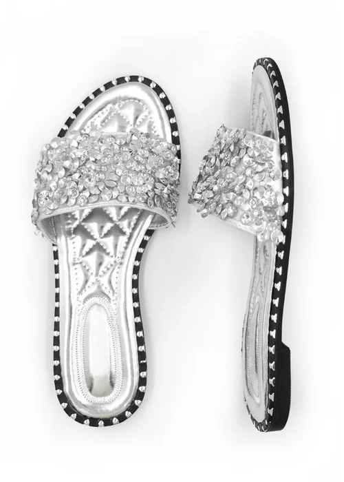 Where's That From Silver Belle Diamante Sparkly Flat Sliders - Size 3 Image 2