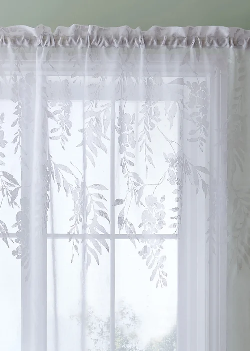 Catherine Lansfield Wisteria Floral Slot Top Voile Curtain Panel - 55W X 48D (140x122cm) Image 2