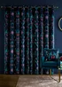 Catherine Lansfield Mya Tropical Birds Eyelet Curtains Navy Blue - 46W X 54D (117x137cm) Image 2