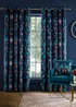 Catherine Lansfield Mya Tropical Birds Eyelet Curtains Navy Blue - 46W X 54D (117x137cm) Image 1