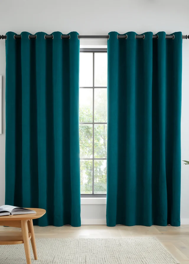 Catherine Lansfield Wilson Velvet Blackout Thermal Eyelet Curtains Green