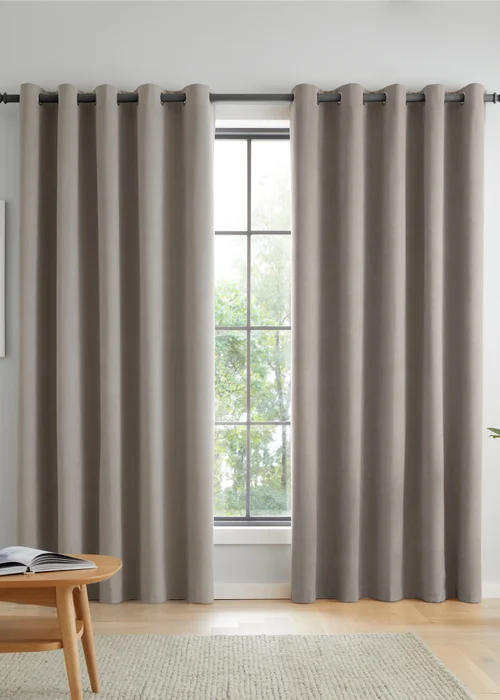 Catherine Lansfield Wilson Velvet Blackout Thermal Eyelet Curtains Grey - 90W X 90D (228x228cm Image 1