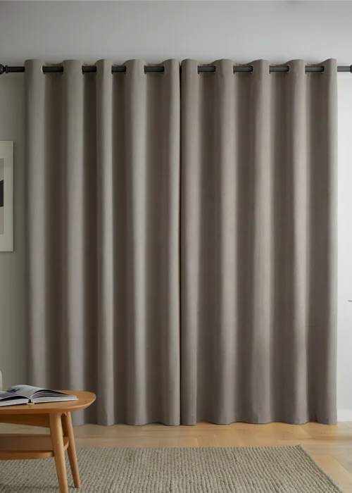 Catherine Lansfield Wilson Velvet Blackout Thermal Eyelet Curtains Grey - 90W X 90D (228x228cm Image 2