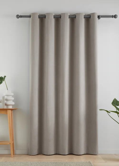 Catherine Lansfield Wilson Velvet Blackout Thermal Eyelet Door Panel Grey - 46W x 85D ( 117x213 Image 2