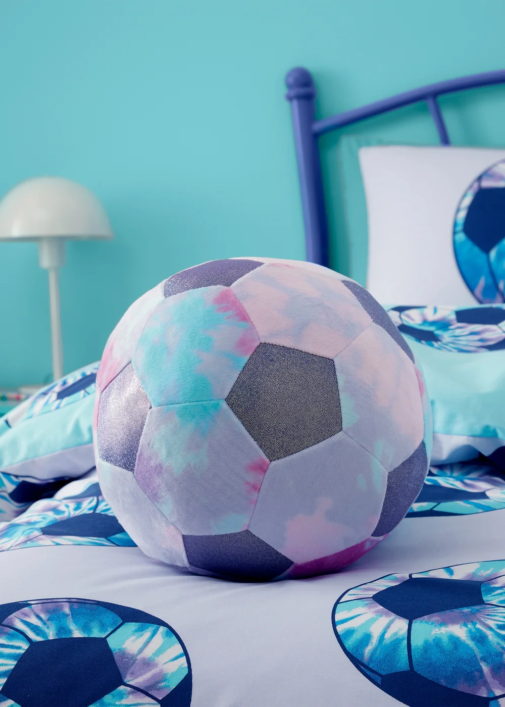 Catherine Lansfield Kids Tie Dye Football 3D Shaped Cushion Lilac - One Size Image 2