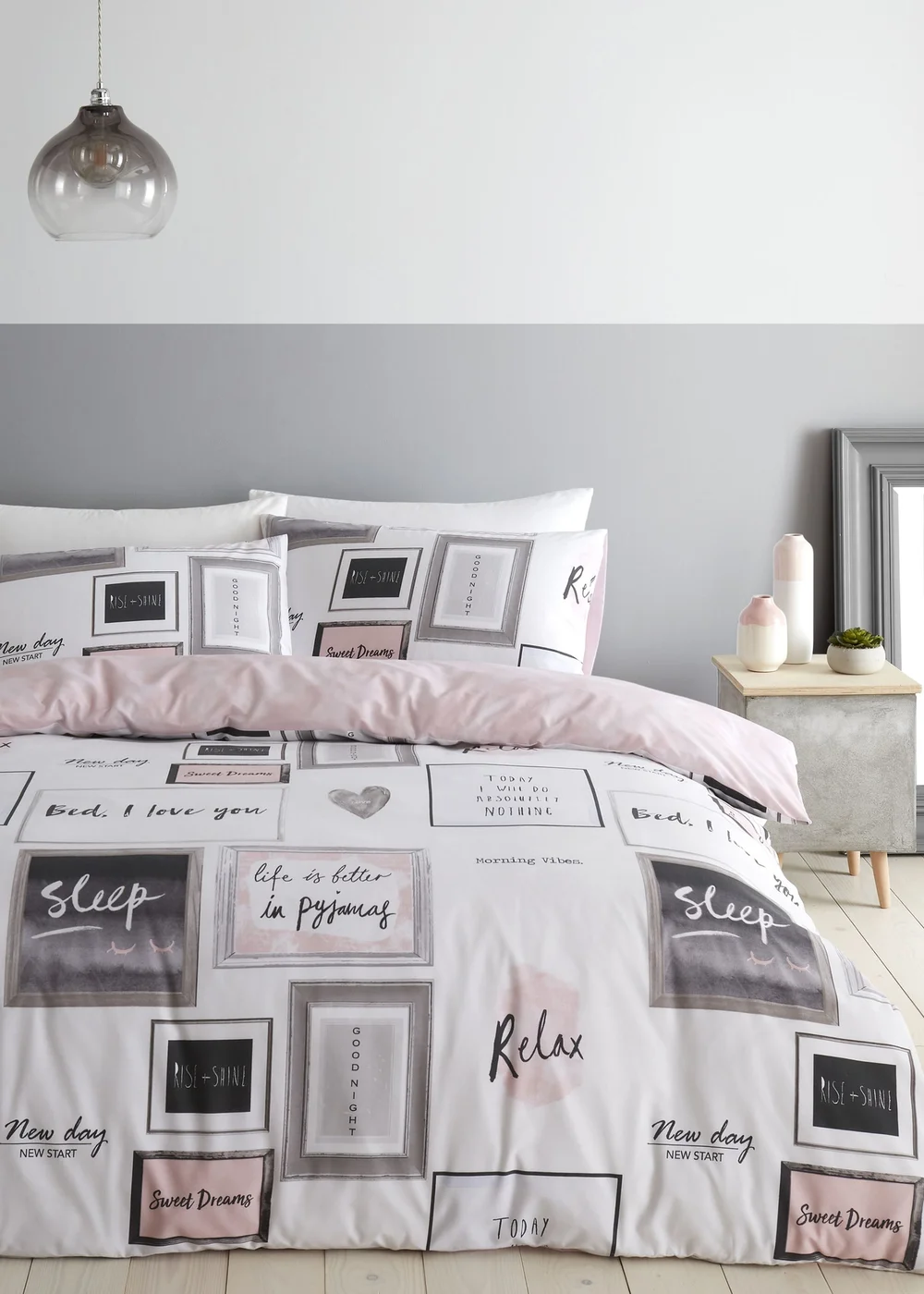 Catherine Lansfield Sleep Dreams Reversible Duvet Cover Set Blush Pink - Single Image 1