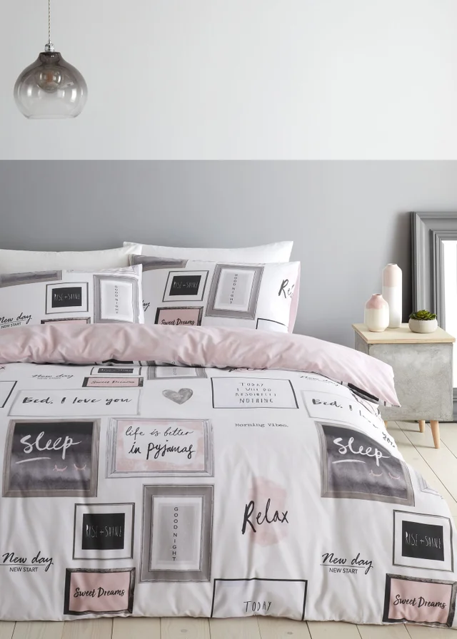 Catherine Lansfield Sleep Dreams Reversible Duvet Cover Set Blush Pink