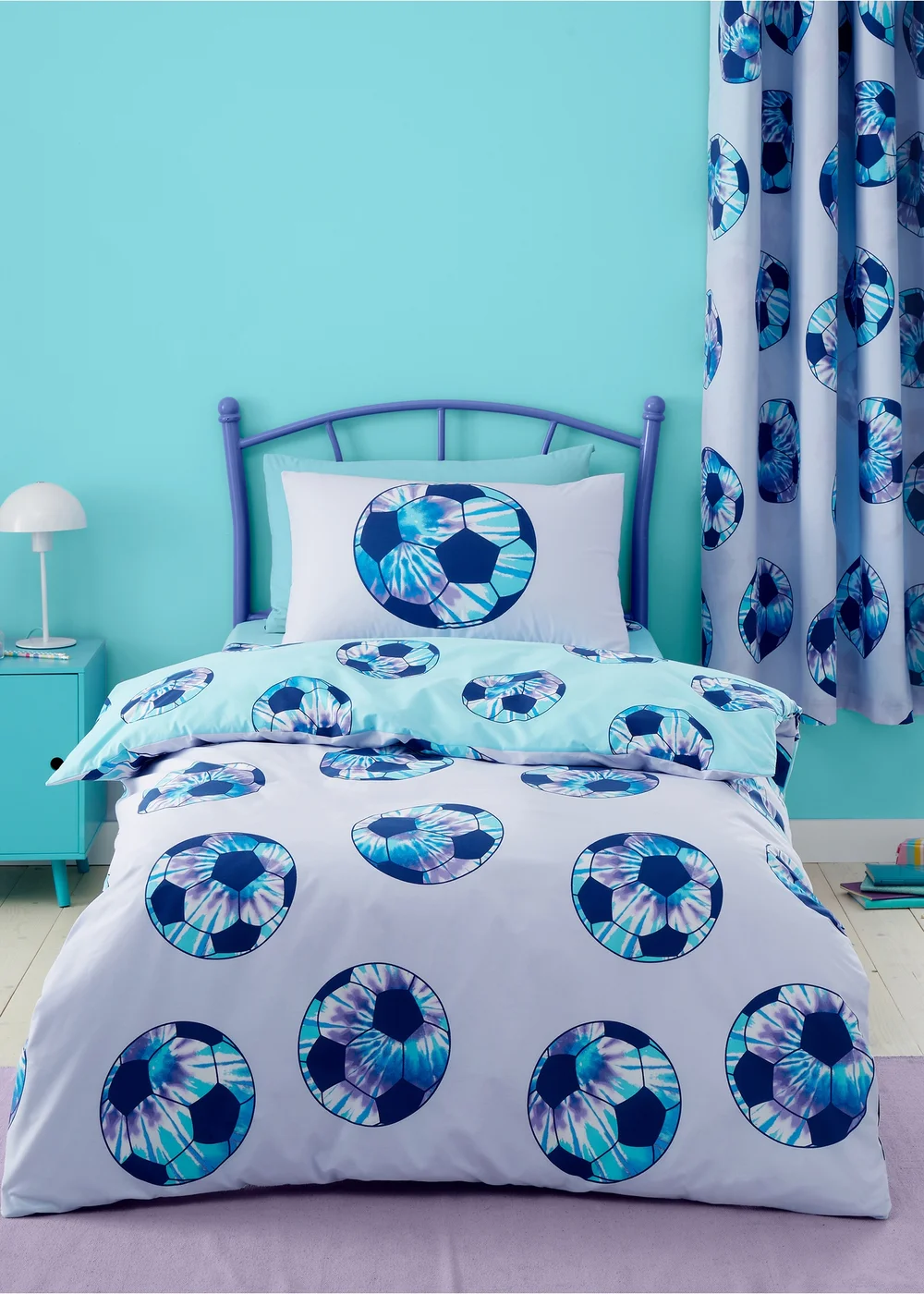 Catherine Lansfield Tie Dye Football Reversible Duvet Cover Set Lilac - Single Image 1