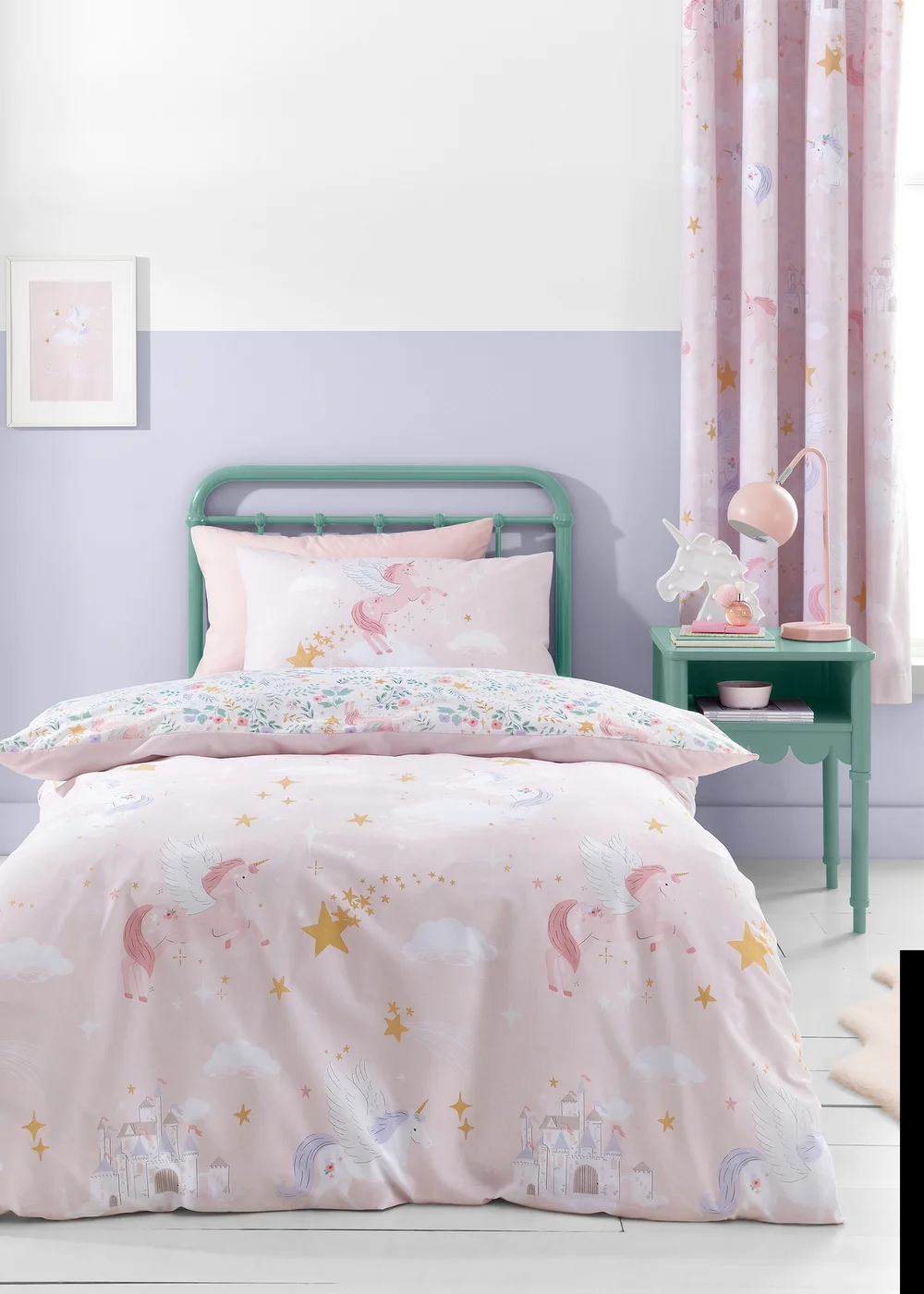 Catherine Lansfield Fairytale Unicorn Reversible Duvet Cover Set Pink - Single Image 1