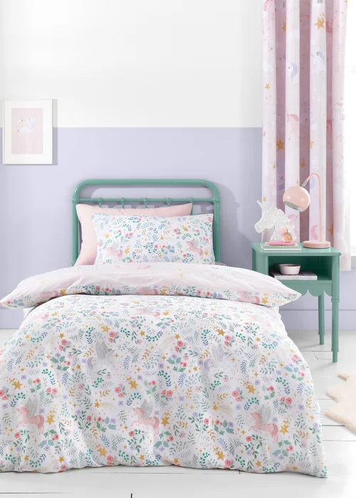 Catherine Lansfield Fairytale Unicorn Reversible Duvet Cover Set Pink - Single Image 2