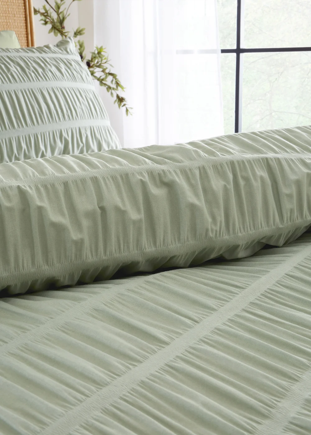 Catherine Lansfield Seersucker Duvet Cover Set Sage Green - Single Image 3