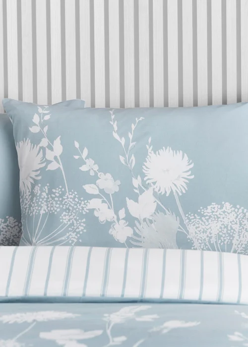 Catherine Lansfield Meadowsweet Floral Reversible Duvet Cover Set Sea Spray Blue - Single Image 3