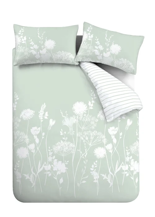 Catherine Lansfield Meadowsweet Floral Reversible Duvet Cover Set Green - Single Image 4