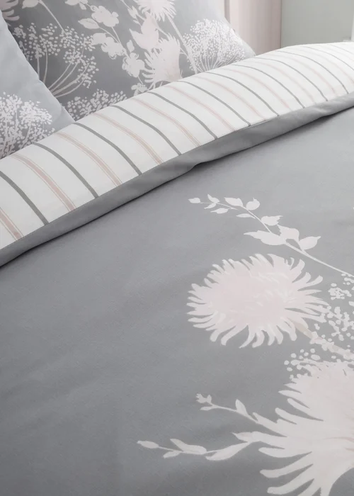 Catherine Lansfield Meadowsweet Floral Reversible Duvet Cover Set Grey Pink - Single Image 3