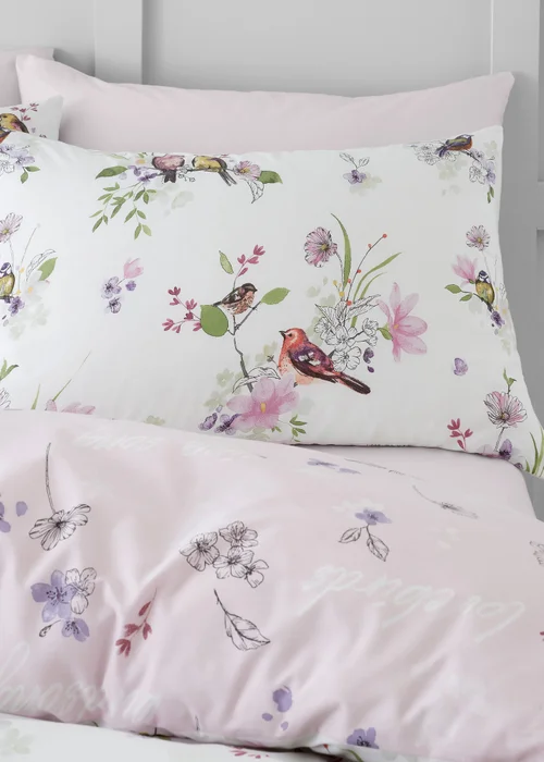 Catherine Lansfield Songbird Reversible Duvet Cover Set Pink - Single Image 3