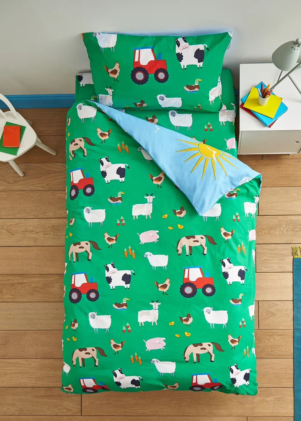 Catherine Lansfield Farmyard Animals Reversible Duvet Cover Set Blue - Junior Image 2
