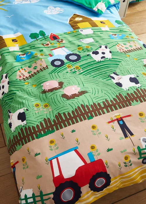 Catherine Lansfield Farmyard Animals Reversible Duvet Cover Set Blue - Junior Image 4